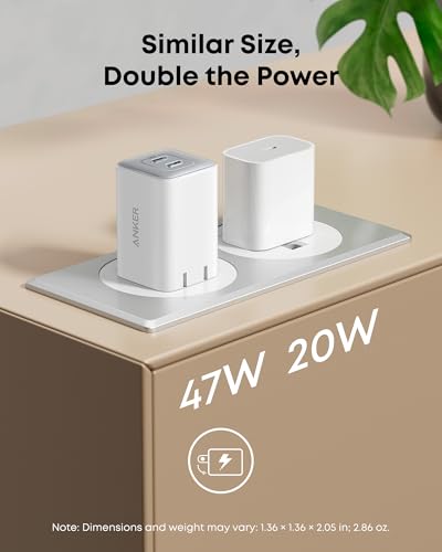 Anker Nano Phone Charger,47W Max 2-Port GaN Fast Charger USB C - color: white, size: 2.36 x 3.94 x 2.36 inche