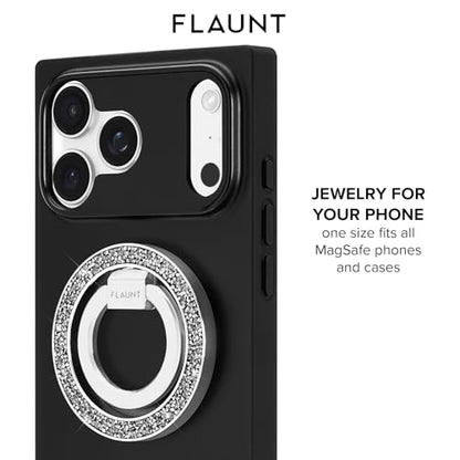 Flaunt MagSafe Phone Ring Holder and Stand - Silver Crystal Elegance - color: Silver Crystal Elegance