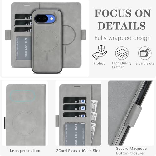 for Google Pixel 10a Wallet Case Compatible with Magsafe, 2 in 1 Leather Flip 3 Card Holder Magnetic Detachable Cover Q1 (Green, Google Pixel 10a) - color: Green, size: Google Pixel 10a