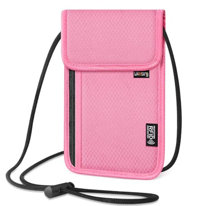 Likesing 5.5" L x 7.9" W Travel Neck Wallet, RFID Passport Holder(Pink) - color: Pink