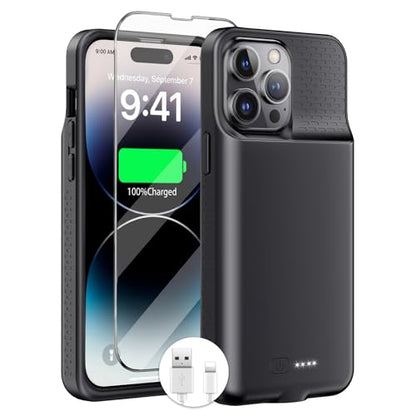 Battery Case for iPhone 14 Pro Max/14 Plus/13 Pro Max/12 Pro Max, Rechargeable Case Charger Soft TPU Anti-Slip Slim 8500mAh 15W Fast Charging Juice Box for 12/13/14 Pro Max/14 Plus 6.7inch-Black