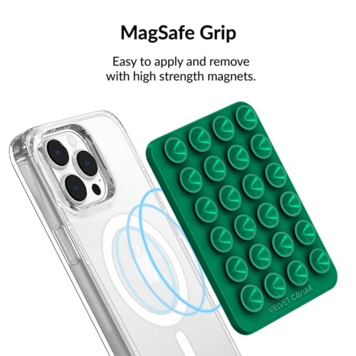 Velvet Caviar Suction Cup Phone Case Mount Compatible with MagSafe Devices Only - Magnetic Silicone Sticky Phone Grip Holder for iPhone Back of Phone - Mirror Gripper (Emerald Green) - color: Emeral Green