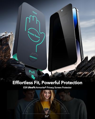 ESR 3 Pack for iPhone 14 Pro Privacy Screen Protector, Armorite | 7X Impact Absorption, 9H+ Tempered Glass, Anti-Spy, Easy One-Pull Installation, UltraFit Tray, Full-Coverage Protection - size: iPhone 14 Pro 6.1 inch