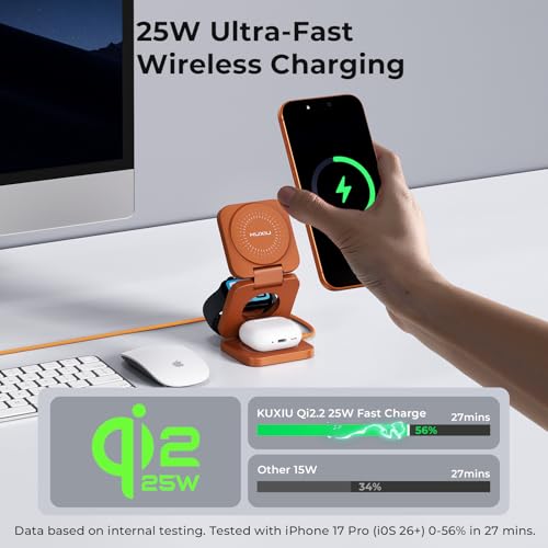 KU XIU X55 Turbo Qi2.2 25W Fast 3-in-1 Charging Station for Apple Device - color: Orange