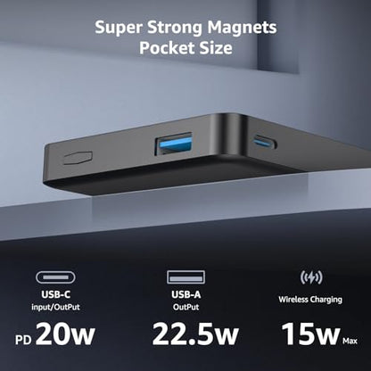 SIXTHGU Magnetic Power Bank for Magsafe, 10000mAh Wireless Portable Charger, 22.5W Fast Charging, PowerMag for iPhone 17/16/15/14/13/12 Pro/Pro Max/Plus/Mini, Titanium - color: Grey