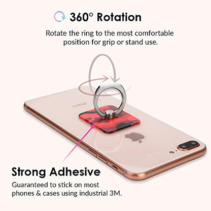 Velvet Caviar Cell Phone Ring Holder - Finger Ring & Stand - Improves Phone Grip Compatible with iPhone, Galaxy and Most Cases (Except Silicone/Leather) - Red Camo - color: Red Camo