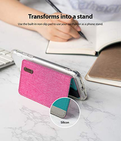 Ringke Flip Card Holder with Elastic Hand Strap Slim Soft Band Grip Fashion Multi-Card Slot 3M Stick-On Wallet Credit Card Cash Mini Pouch Attachment Compatible with Most Smartphones - Pink - color: 1-Band Pink