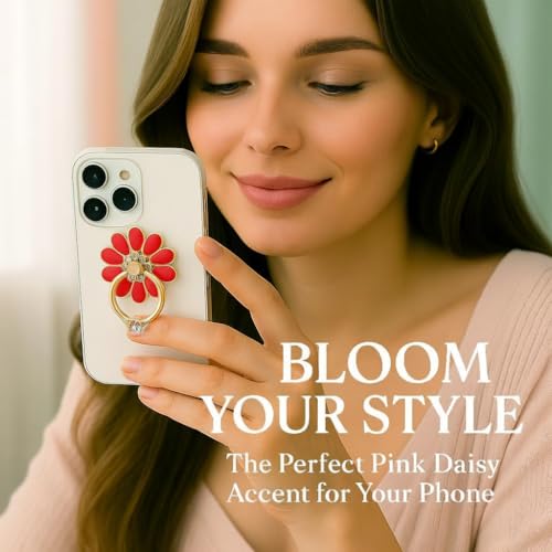 NXVX Daisy Flower Phone Ring Holder, Red Bling Finger Grip & Kickstand - color: Red