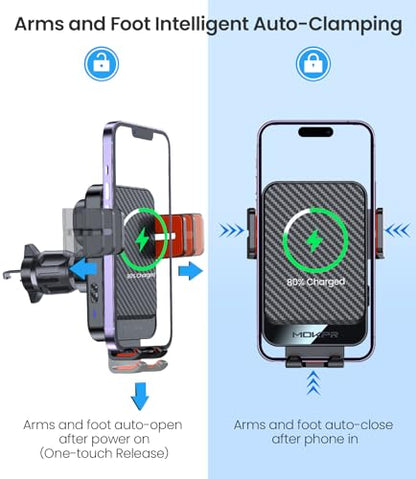 Wireless Car Charger 15W Fast Charging Dash Windshield Vent Car Mount - color: Red Clamp