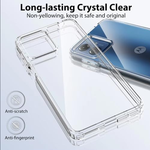 for Moto G14 Case Crystal Clear Slim Hard Case Hybrid Shockproof Bumper with Tempered Glass Screen Protector Full Body Anti-Yellow Anti-Scratch Phone Protective Cover - color: Moto G14