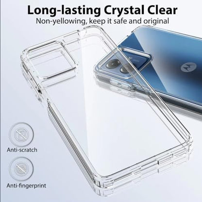 for Moto G14 Case Crystal Clear Slim Hard Case Hybrid Shockproof Bumper with Tempered Glass Screen Protector Full Body Anti-Yellow Anti-Scratch Phone Protective Cover - color: Moto G14
