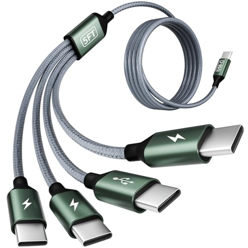 USBC to USBC Cable, 4 in 1 USB C Multi Charging Cable for Multiple Devices - color: Grey-green