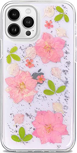 Abbery for iPhone 12 Pro Max Case Clear with Pink Flower Cute Design Soft TPU Real Dried Pressed Daisy Floral Aesthetic Women Girl's Phone Covr (Pink Flower) - color: Pink Flower, size: for iPhone 12 Pro Max