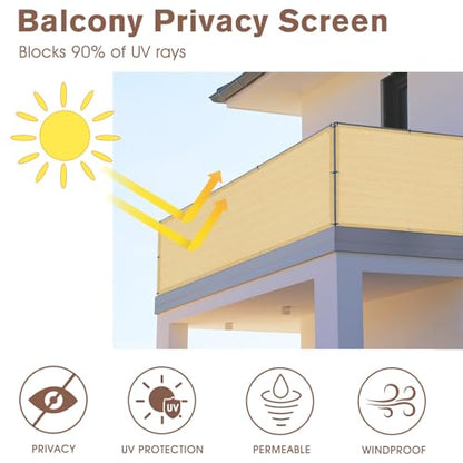 SUNNY GUARD 3' x 16' Balcony Privacy Screen, HDPE Patio Railing Cover Fence - color: Sand Yellow, size: 0 3' x 1 6'
