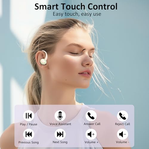 Matast Wireless Earbuds, Bluetooth Headphones Sports, Bass Fitness Earphones Gym Running, IP7 Waterproof Headset with Earhook Workout, Playback Over-Ear Buds with ENC Noise Cancelling Mic - color: Mickey White