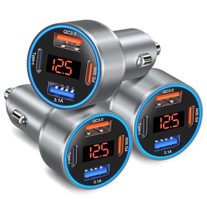 USB C Car Charger 3 Pack, Bangfun 65W Super Fast Charging Car Phone Charger - color: Gray, size: 3-Pack