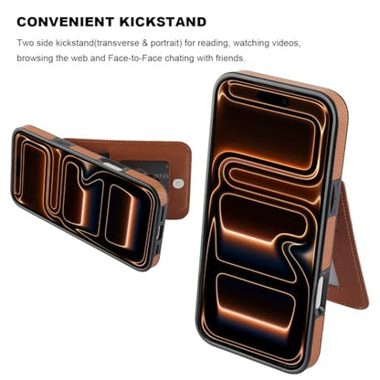 KIHUWEY for iPhone 17 Pro Max Wallet Case Card Holder, Lichee Light Brown | Credit Card Slots, PU Leather, Kickstand, Flip Heavy Duty Protection Cover for Men and Women - color: Lichee Light Brown