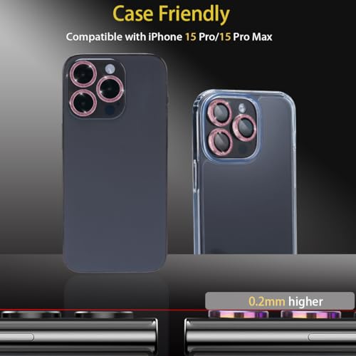 Camera Lens Protector for iPhone 15 Pro/15 Pro Max, Glitter Pink - color: Glitter Pink