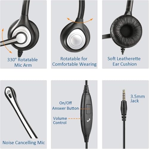 Wantek Cell Phone Headset with Microphone Noise Cancelling, Wired 3.5mm Computer Headphone for iPhone Samsung Android PC Laptop Tablet Skype Call Center Home Office, Ultra Comfort(F602J35)