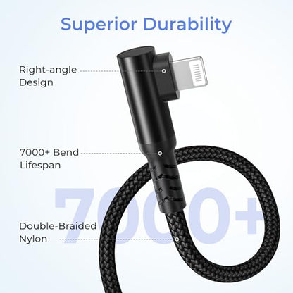Basesailor iPhone 14 13 Pro Max Charger Cable Right Angle 10FT - color: Black, size: 10FT/3M