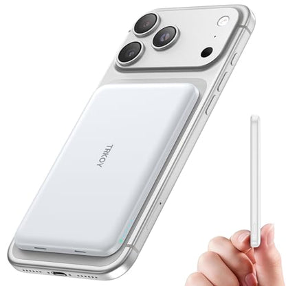 for Magsafe Portable Charger, 5000mAh Slim Wireless Magnetic Power Bank | Travel Camping Essential for MagSafe Battery Pack with USB C Charging, Compatible with 17/16/15/14/13/12 Series (White) - color: White