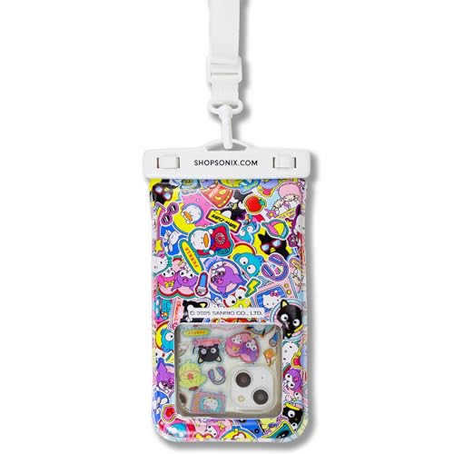 Sonix x Sanrio Waterproof Phone Pouch - Floating Phone Case Dry Bag w/Crossbody Lanyard - Beach Cruise Travel Essentials - Compatible w/All Devices, Touchscreen Friendly | Hello Kitty Stickers - color: Hello Kitty and Friends Stickers