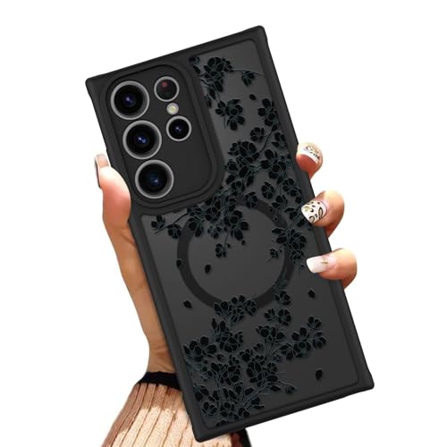 OOK Phone Case Fit for Samsung Galaxy S22 Ultra 6.8 Inch, Black Flowers | Wireless Charging Compatible, Magnetic Phone Cover, Floral Design, Soft TPU + Hard PC, Anti-Scratch, Shockproof, for Women - color: Black Floral, size: for Samsung Galaxy S22 Ultra