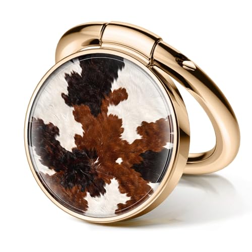 Cell Phone Ring Holder, Cute Metal Phone Grip Stand Finger Ring Kickstand, Flexible 360°Rotation Phone Tablet Case Accessories Compatible with Most Phones Brown Cowhide Print - color: Brown Cowhide Print