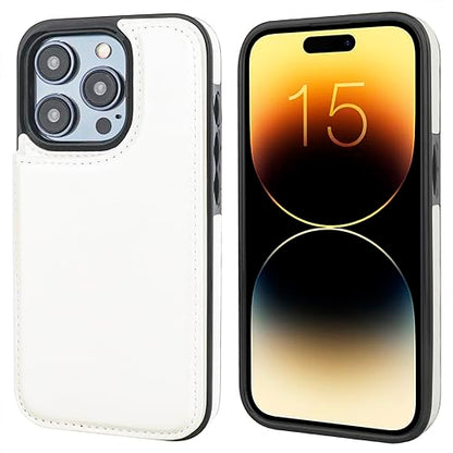 ONETOP for iPhone 15 Pro Wallet Case with Credit Card Holder,White | Kickstand,ID/Cash Holder,Case Wallet with Card Slots,Double Magnetic Clasp,Durable PU Leather Shockproof Cover for Women Men - color: White
