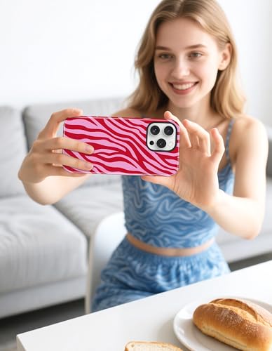 Jusy Magnetic Zebra Phone Case for iPhone 17 Pro Max,Red | Compatible with MagSafe, Cute Aesthetic Zebra Design, TPU and PC Protective Shockproof Cover - color: Red