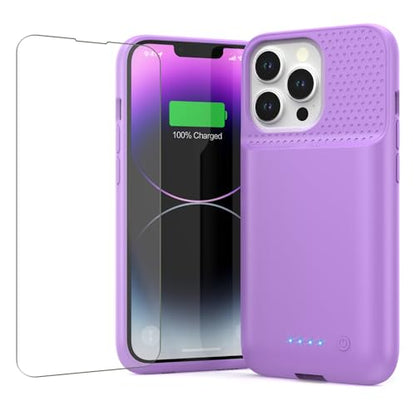Feob Battery Case for iPhone 13/13 Pro/14,[2025 Upgraded] 7500 mAh Ultra-Slim Portable Extended Charger Cover for iPhone 13/13 Pro/14 Charging Case (6.1 Inch)-Purple - color: Purple