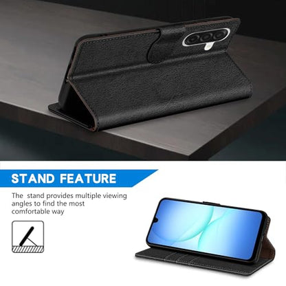 ZZXX for Samsung Galaxy A17 5G Wallet Case with [RFID Blocking] Card Slot Kickstand Magnetic Closure PU Leather Flip Fold Protective Phone Case for Samsung Galaxy A17(Black-6.7 inch) - color: Black