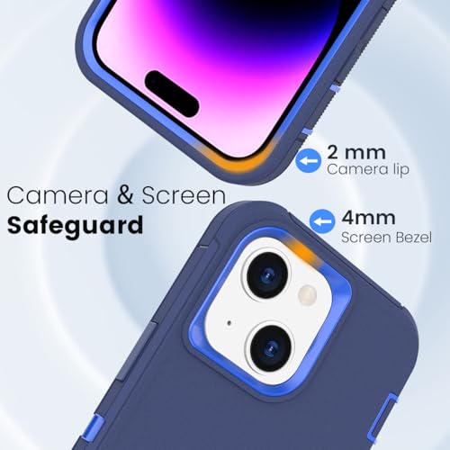Compatible with iPhone 15 for Men, Dual Layer Shockproof Full Body Cover Military Grade Drop Protection Heavy Duty Phone Case for Apple Phone 15/14/13 6.1 inch (Navy/Blue) - color: Navy/Blue