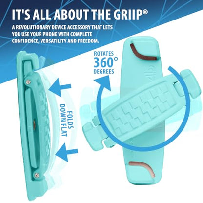 SpiiderGriip 360 Rotating Phone Grip – Flat-Fold Kickstand & Secure Strap – Works with iPhone, Android, Tablets & Cases – Comfortable & Durable (Aqua) - color: Aqua