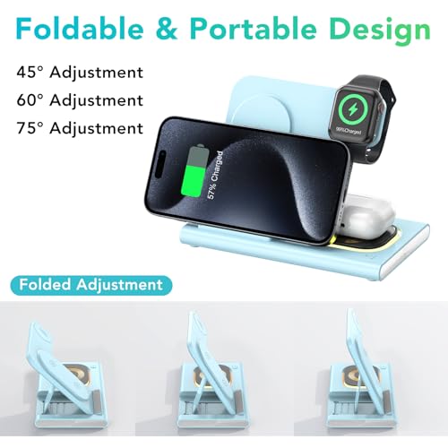 3 in 1 Foldable Charging Station for Apple Wireless Charger - color: Blue