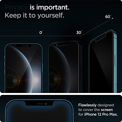Spigen Tempered Glass Screen Protector [Glas.tR EZ Fit - Privacy] Designed for iPhone 12 Pro Max - 2 Pack - size: iPhone 12 Pro Max