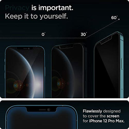 Spigen Tempered Glass Screen Protector [Glas.tR EZ Fit - Privacy] Designed for iPhone 12 Pro Max - 2 Pack - size: iPhone 12 Pro Max