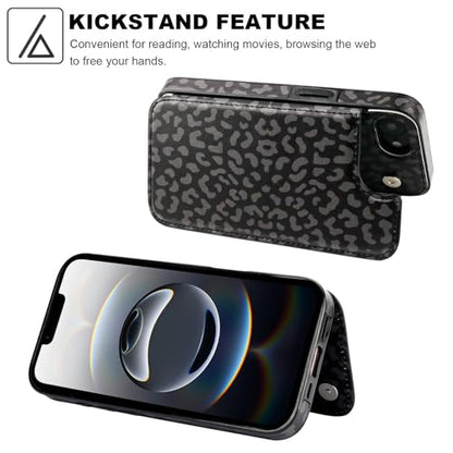 HAOPINSH for iPhone 17e 16e Wallet Case with Card Holder, Black Leopard Cheetah Back Flip Folio PU Leather Kickstand Card Slots Case for Women Girls, Double Magnetic Clasp Shockproof Cover 6.1" - color: Black Leopard