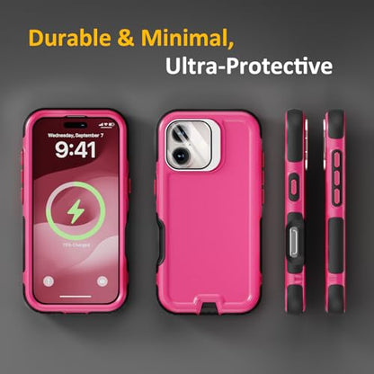 Follaroma Magnetic for iPhone 17 Case with Camera Stand, Hot Pink, 6.3" | Built-in Glass Camera Cover,Compatible with MagSafe,Heavy Duty Shockproof Protective,Military-Grade Anti-DropDual Layer Cover - color: Hot Pink, size: iPhone 17 6.3''