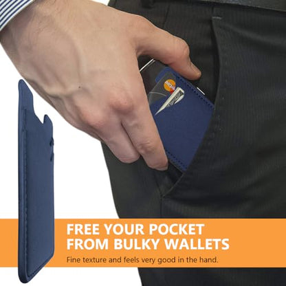 Phone Wallet, Leather Phone Card Holder, Stretchy Card Holder Back of Phone | Credit Card Holder for Phone Case Compatible with Most of Cell Phone (iPhone, Samsung) - 2Pack Navy Blue - color: Navy Blue