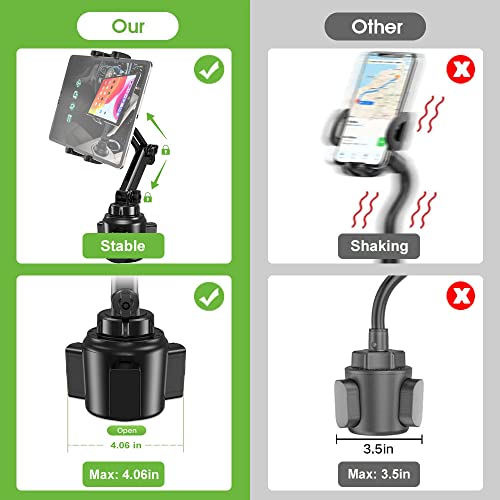 Car Cup Holder Tablet Mount for 4-13" iPad & Phone, Universal Truck Cup Tablet Mount with Adjustable Arm for iPad Pro 12.9 9.7 Air Mini, Samsung Galaxy Fold 4 3, Kindle Fire HD, iPhone etc