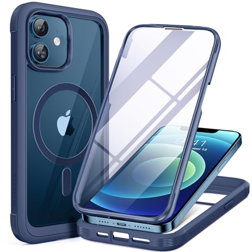 Miracase Glass Series Designed for iPhone 12/12 Pro 6.1 Inch, Upgrade Full-Body Magnetic Case with Built-in 9H Tempered Glass Screen Protector, with Camera Lens Protector, Magnetic Blue - color: Magnetic Blue, size: iPhone 12/12Pro