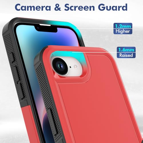 for iPhone 16E / iPhone 17E Case: Dual Layer Protective Heavy Duty Cell Phone Cover Shockproof Rugged with HD Screen Protector - Military Protection Bumper Tough - for iPhone 16E / iPhone 17E, Red - color: Red (PC) + Black (TPU)