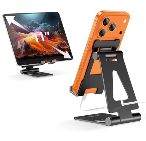 Aoviho Foldable Cell Phone Stand for Desk, Holder for iPhone,Black - color: Black