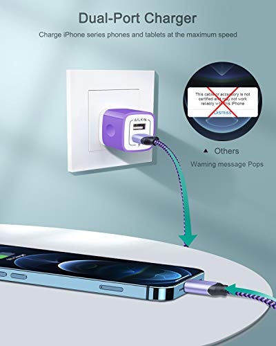 iPhone Wall Charger & Lightning Cable, AILKIN Apple MFI Certified Braided - color: Purple, style: Lightning
