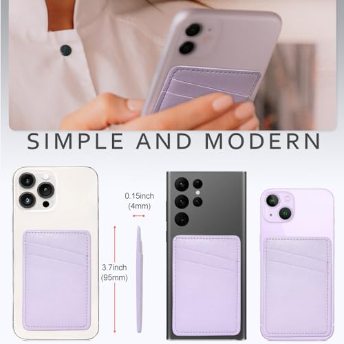 Limvory Phone Wallet Stick On, Leather Phone Card Holder - color: White, Purple