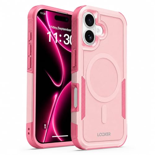 LOOXER® Heavy Duty Rugged Magnetic Case for iPhone 17 (6.3”) | Military Grade Shockproof Protection,MagSafe Compatible+ Tempered Glass Included (Pink, 17) - color: Pink, size: 17
