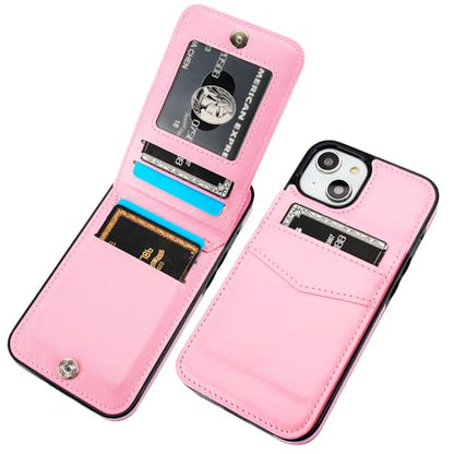 KIHUWEY for iPhone 14 Wallet Case Card Holder Kickstand, Pink - color: Pink