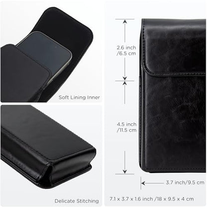 Holster for iPhone 17 Pro Max 16 Pro Max 15 Pro Max 14 Pro Max 13 Pro Max 16 Plus 15 Plus 14 Plus, Premium Leather Pouch with Belt Clip Phone Holster Belt Case, Black -L - color: Black, size: Large