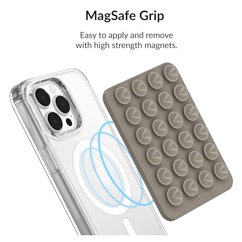 Velvet Caviar Suction Cup Phone Case Mount Compatible with MagSafe Devices Only - Magnetic Silicone Sticky Phone Grip Holder for iPhone Back of Phone - Mirror Gripper (Grey) - color: Grey